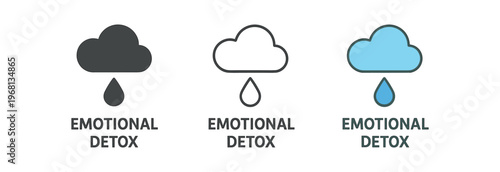 Emotional detox icon set. mood cleanse, mental health, stress relief, wellbeing, self-care, therapy, emotional reset. line, flat and colored vector icon set.