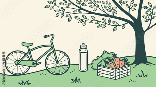 Healthy lifestyle, outdoor activity, and fresh produce enjoyed under a shady tree