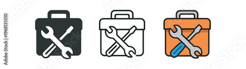 Repair toolbox icon set. toolbox, wrench, screwdriver, maintenance, tools, service, fix. line, flat and colored vector icon set.