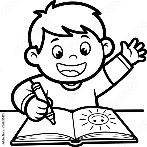 Boy drawing in a book.