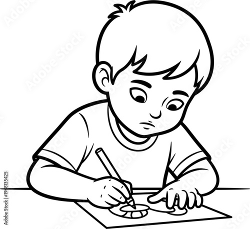 Boy drawing on piece of paper.