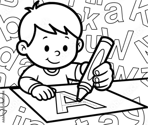 Boy drawing with a marker pen.