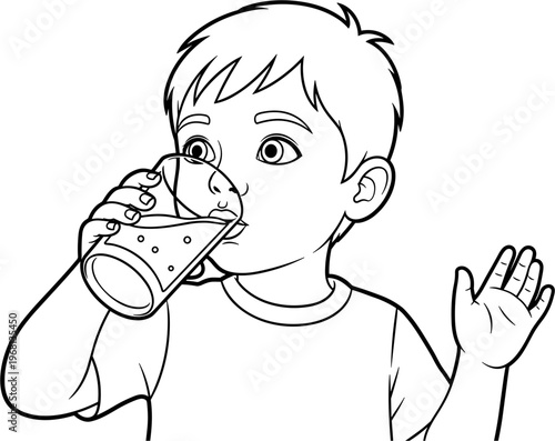 Boy drinking from a glass.