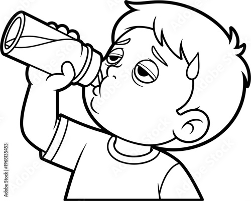 Boy drinking from a bottle.