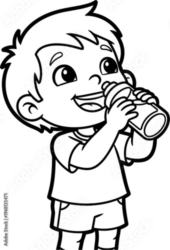 Boy drinking from a juice bottle.