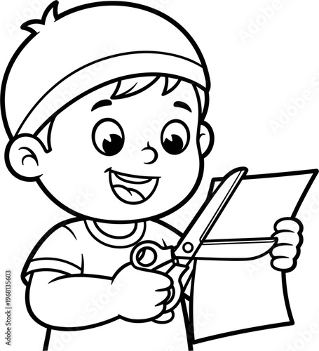 Boy holding scissors and paper 1.