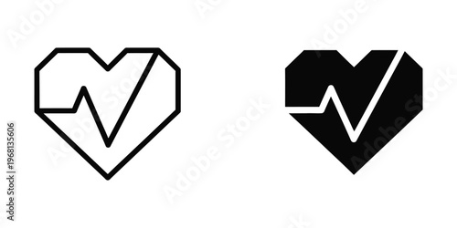 Geometric heart shapes with contrasting line styles and color fills