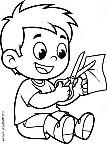 Boy holding scissors and paper craft 1.