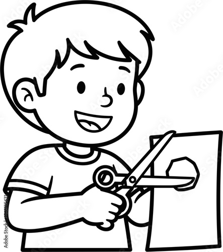 Boy holding scissors and paper craft.