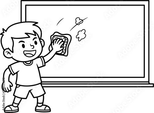 boy holding sponge cleaning board.