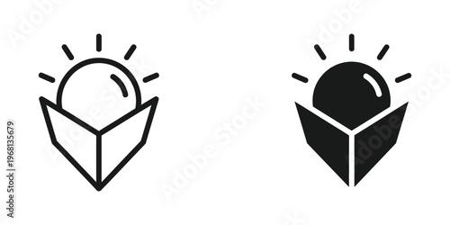 Illustrations of an open book with a sunburst symbolizing enlightenment or knowledge