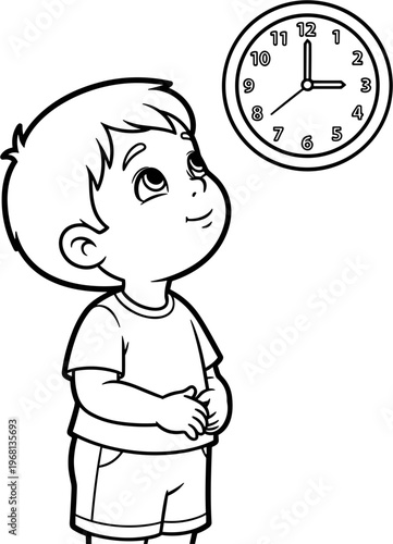 Boy looking up at clock face.