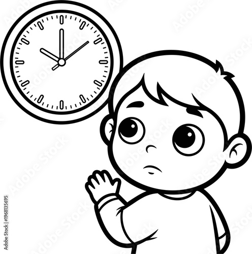 Boy Looking At A Clock Worried.