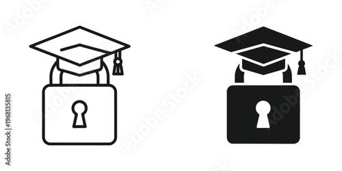 Graduation cap icons symbolizing secure and restricted access to knowledge or information