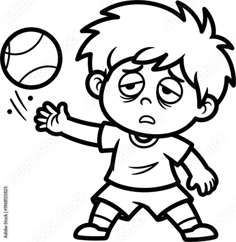 Boy playing with tennis ball outdoors.