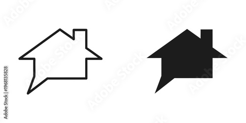 Comparison of outline and filled house icons with speech bubble base