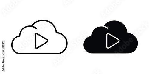 Contrast between cloud storage icons with different fill styles and play buttons