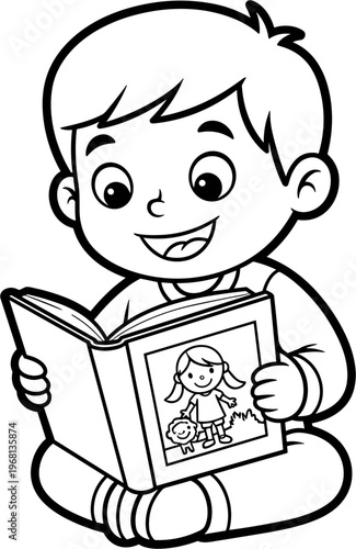 Boy Reading a Childrens Book.