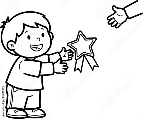 Boy receiving a star award.
