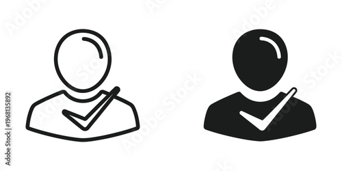 Two stylized figures with checkmarks indicating approval or confirmation.