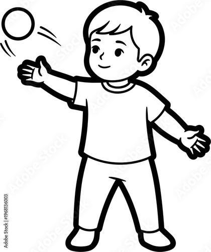 Boy throwing a ball outside playing.