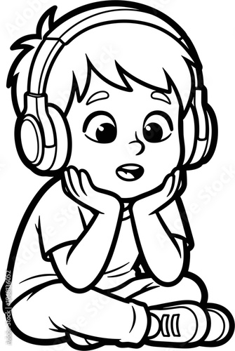 Boy wearing headphones looking surprised.