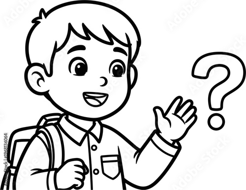 Boy with backpack and question mark.