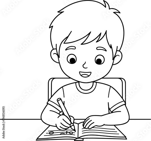 Boy writing in a book.