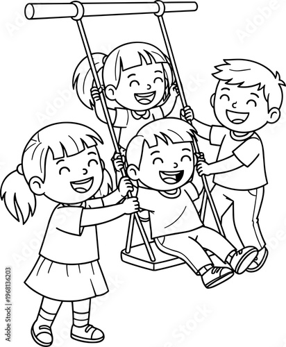 Children playing on a swing set.