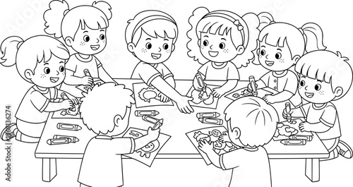 Children sitting at a table together 1.