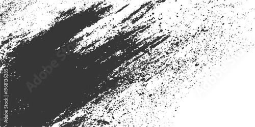 Abstract Monochrome Grunge Texture: Bold strokes of dark texture blend with a spray effect on a pristine surface, offering a versatile design element for a multitude of creative projects.