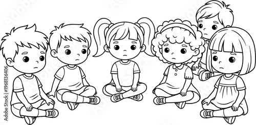 Group of children sitting together smiling.