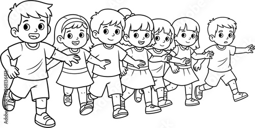 Group of children standing together linked.