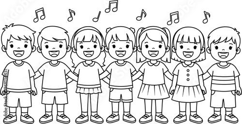 Group of happy children singing together.