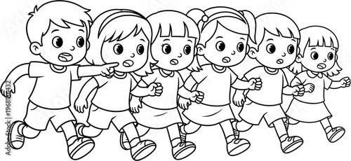 Group of happy children running together.