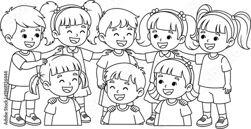 Group of happy smiling children together.