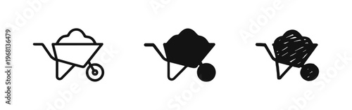 Wheelbarrow with Soil or Dirt Icons Set