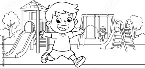 Happy boy jumping in the air.