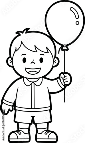 Happy little boy holding balloon.