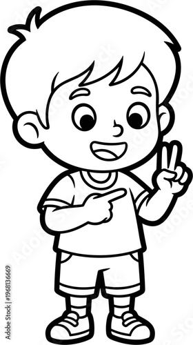 Happy little boy making peace sign.