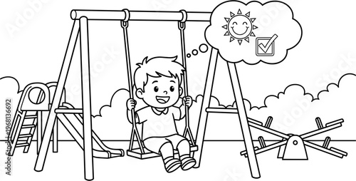 Happy little boy on swing set.