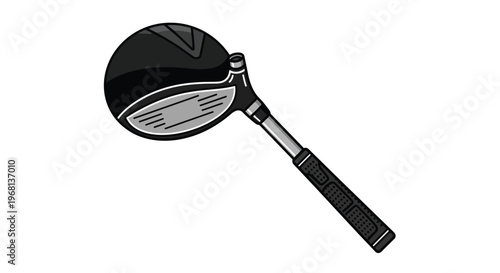 A clean graphic illustration of a modern golf club driver, meticulously rendered in monochromatic tones, perfectly conveying the essence of
