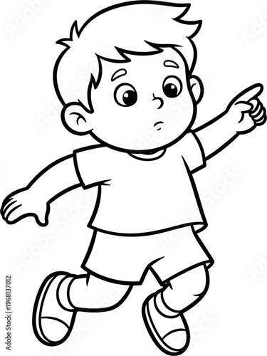 Little Boy Pointing Sideways With Hand.