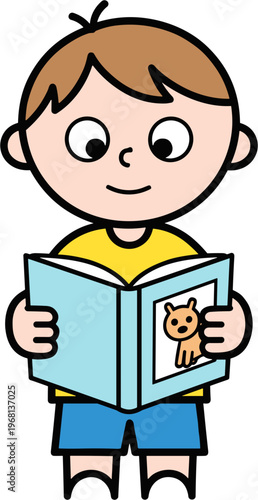 Little boy reading a book 4.