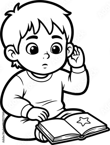 Little Boy Reading Book with Wonder.