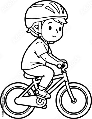 Little Boy Riding a Bicycle Outdoors.