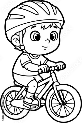 Little Boy Riding Bike Outdoors Freely.