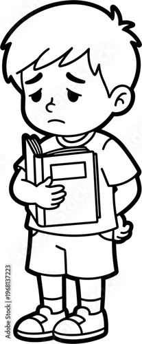 Sad boy holding a book.