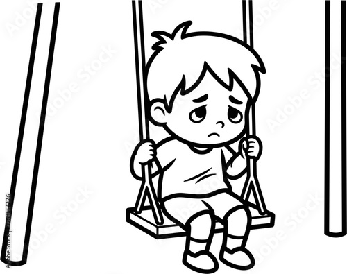 Sad child sitting on swing.