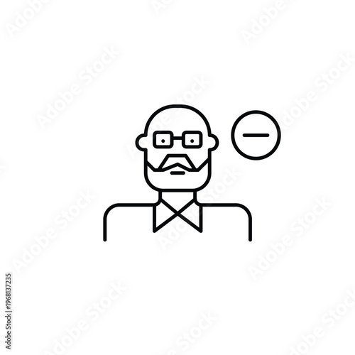 Elderly man and minus. Remove user, delete avatar. Reduce profile access. Pixel perfect, editable stroke vector icon